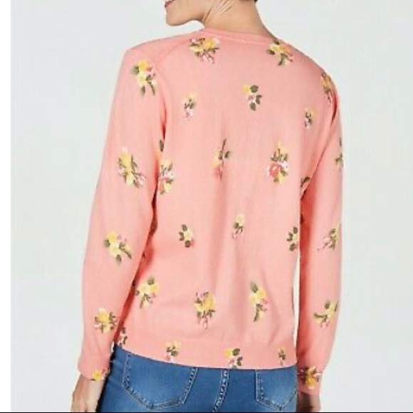 Karen Scott Button Down Cardigan Floral Pink Coral - Picture 3 of 9